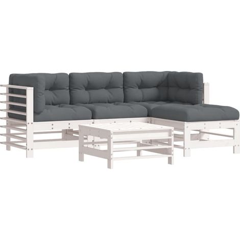 Maison Exclusive - Set Divani da Giardino 5pz con Cuscini in Legno Massello Bianco