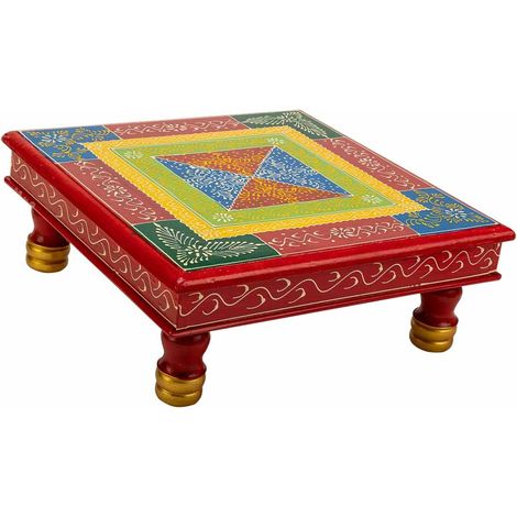 Mesa auxiliar de madera pintada a mano 38x38x14