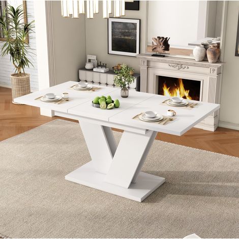 Tavolo da pranzo estensibile 120/160x80x75,5 cm in MDF bianco, 4-8 persone - FLORAGRACE (1/5)