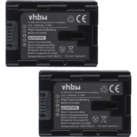 vhbw 2x Akku kompatibel mit JVC GZ-MS210BEU, GZ-MS210BUC, GZ-MS210AEK, GZ-MS210AEU, GZ-MS210SEK Videokamera Camcorder (1200 mAh, 3,6 V, Li-Ion)
