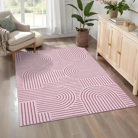 Tapis Lavable Antidérapant, Moquette à Poils Courts En Polyester Avec Motif Arc-En-Ciel Abstrait, Résistant Aux Taches Et à l'Eau Pour Salon, Chambre à Coucher Et Bureau - rose /80150cm (1/5)