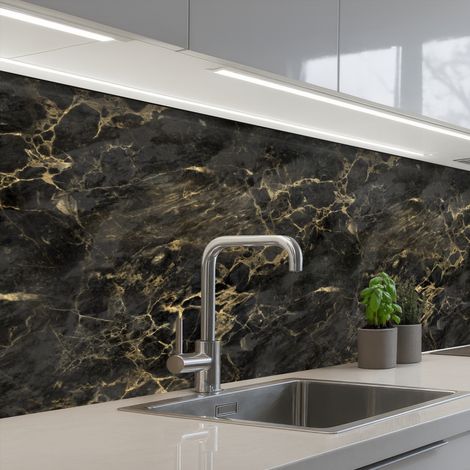 Kitchen Splashback Black - Marble - Gold - Nerf 150x80 cm