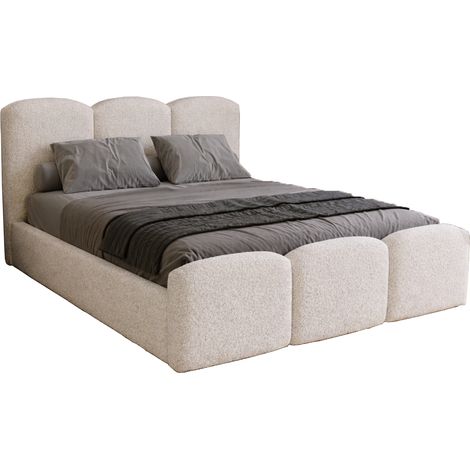 Lit double 200x200 Capri avec rangement - lit bouclé, coffre, sommier - Crème (Lambi 1) (1/5)