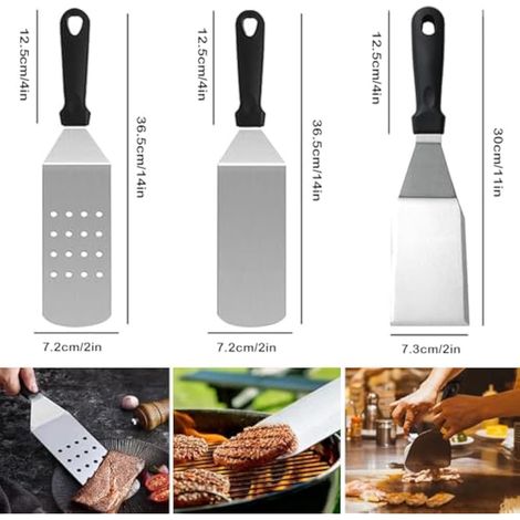 6 Pièces Ensemble d’Ustensiles pour Plancha et Grill : Spatules, Grattoir, Pinces et Outils de Cuisson Professionnels pour BBQ (1/5)