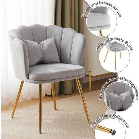 Juego de 6 sillas de comedor con respaldo patas metálicas y cojines en forma de mariposa ideales para dormitorios y comedores terciopelo gris (1/5)