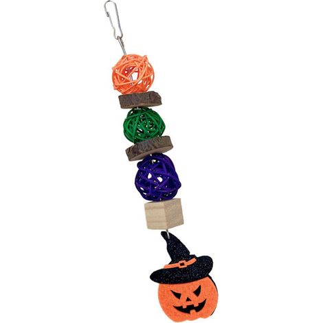 Jouets à mâcher pour oiseaux d'halloween, boule de rotin en bois de pomme, meulage de bec, Cage à perroquet, jouet suspendu avec décor de citrouille pour chapeau de perruches (1/5)