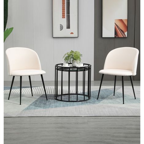 Hallowood Furniture Dining Chairs Set of 2 Upholstered in Soft Beige Fabric with Black Metal Legs, Curved-Back Modern Kitchen Chairs for Dining Room, Home, Office and Cafe (1/5)