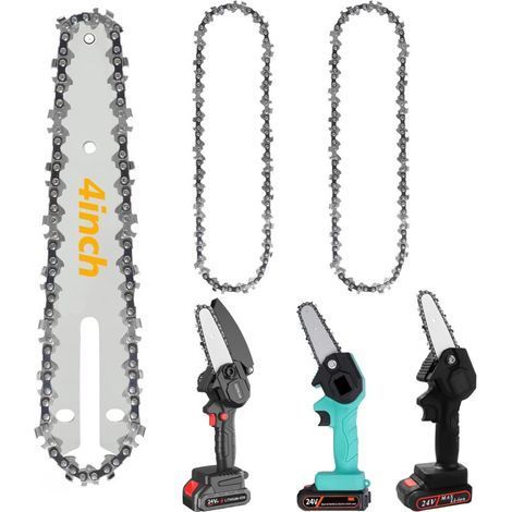 Set mit 2 4" Stahl-Elektrokettensägenketten, Ersatzzubehör für Elektrokettensägen, kompatibel mit allen 4" Mini-Kettensägen, für Zimmerei- und Landschaftsbauarbeiten (1/4)