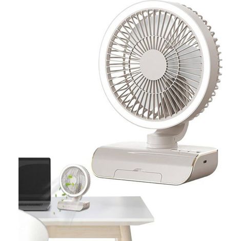 Ventilateur De Table - Rechargeable - 5 Vitesses - Oscillant - Télécommande - Pour Bureau Salle De Travail Chambre - 25 x 18 x 10 5 Cm - Blanc (1/5)