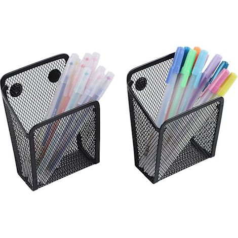 Lot de 2 porte-stylos magnétiques, panier de rangement en filet avec aimant ultra-puissant pour réfrigérateur, tableau blanc, accessoires de bureau, fournitures de bureau