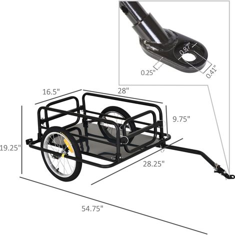Remorque cargo pliable noire pour vélo, 16 roues, avec attelage, capacité de charge de 40 kg (88 lbs) pour le cyclisme (1/5)