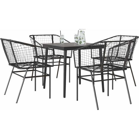 vidaXL Juego de comedor jardín 5 piezas ratán sintético vidrio negro (1/5)