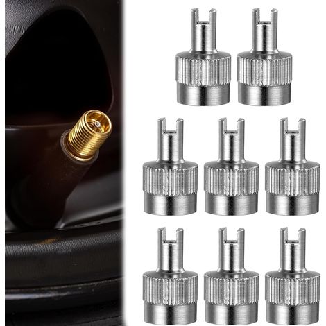 Paquet de 8 Bouchons de Tige de Valve Plaqués Nickel en Laiton, Bouchons de Poussière de Valve de Pneu avec Tête Fendue et Clé de Démontage, Adaptation Universelle pour Voitures, Motos (1/5)