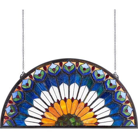 VEVOR Panel de Vidriera Colgante para Ventana 913 x 465 x 4,5 mm Panel de Vitral Colorido Marco de Metal con Cadena Diseño de Media Luna Fácil de Limpiar para Decoración de Cocina, Hogar, Cafetería (1/5)
