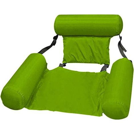 1 Pièce Matelas de Piscine Gonflable avec Filet, Chaise Longue Flottante Pliable pour Aquatique, Lit d'Eau Réversible Vert- (1/2)