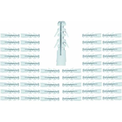 50x Cheville à expansion classique universelle pour matériaux solides en nylon PA6 sans collerette Mur Plafond Béton Plâtre Multifonction Vis Visserie Fixation, 10 x 60mm