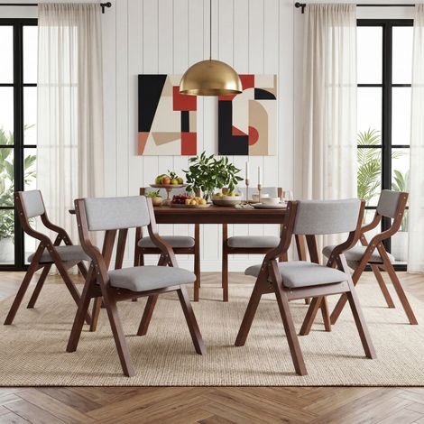 Lot de 6 chaises pliantes de salle à manger en tissu gris, structure en bois, assise rembourrée confortable, gain de place pour cuisine, salon ou café  CHICFURN (1/5)