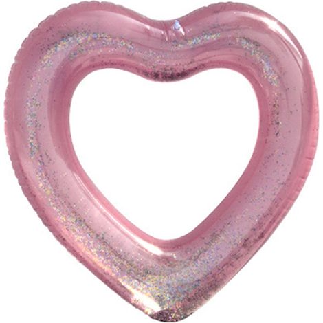 Bouée gonflable en forme de cœur à paillettes - Jouet de piscine pour l'été