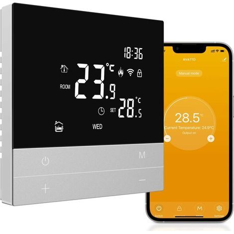 Thermostat pour chauffage au sol - Smart WiFi - Programmable - Prise en charge Alexa, Google Home - Commande vocale et application Smart Life - Télécommande (WiFi 2,4 GHz) (1/5)