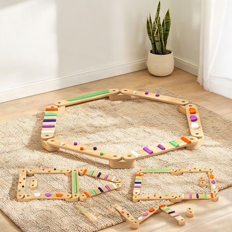 Poutre d'équilibre en bois pour enfants 3-8 ans double face 130 (1/5)