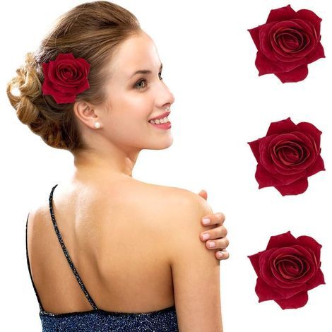 Pince à cheveux rose de 7 cm (2,75 pouces), broche rose, pinces florales pour femme, fille, fête, mariage (lot de 3) (1/5)
