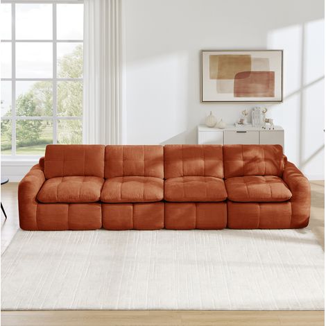 Sofá modular de 4 plazas sin estructura, chenilla naranja, 334 x 97 x 68 cm, DESVIAE (1/5)