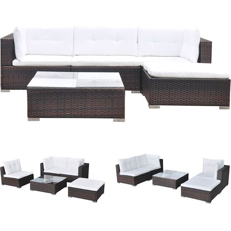 vidaXL 5 Piece Garden Lounge Set with Cushions Poly Rattan Brown (1/5)