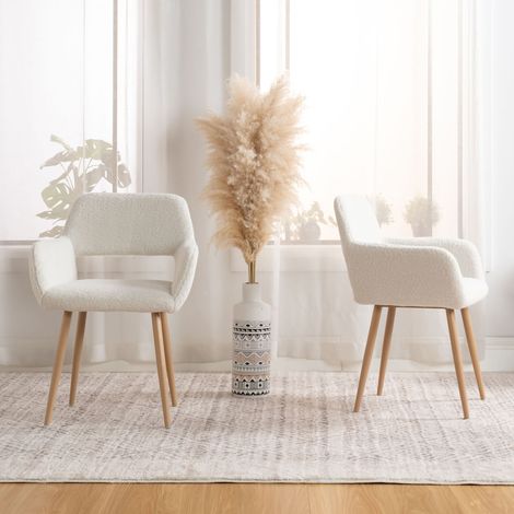 Lot de 2 fauteuils repas 56x56x78 cm en tissu bouclette blanc - LIVIK