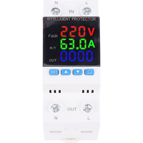 Compteur d'électricité intelligent 63A avec protection contre les surtensions et les sous-tensions, affichage LED couleur, montage sur rail DIN, pour boîtes de distribution et machines-outils CNC. (1/5)