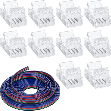 Longziming - 2 rallonges pour ruban LED 5 m - Connecteur LED RGB 4 broches pour rubans de 10 mm - Compatible avec les LED 5050, 3528 et 2835 - Installation rapide et facile (1/5)