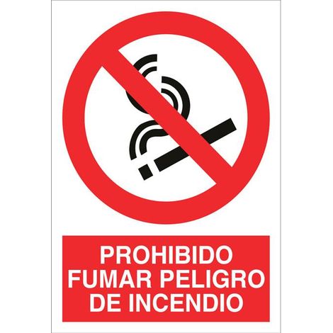 señal poliestireno 210x148mm. prohibido fumar peligro de incendio