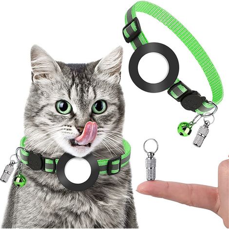 ZOLGINAH Cat Airtag Collar, Collar de gato reflectante con campana, Etiqueta de identificación de etiqueta de nombre, Soporte impermeable, Hebilla de seguridad, Ajustable 18-27cm-Verde (1/5)