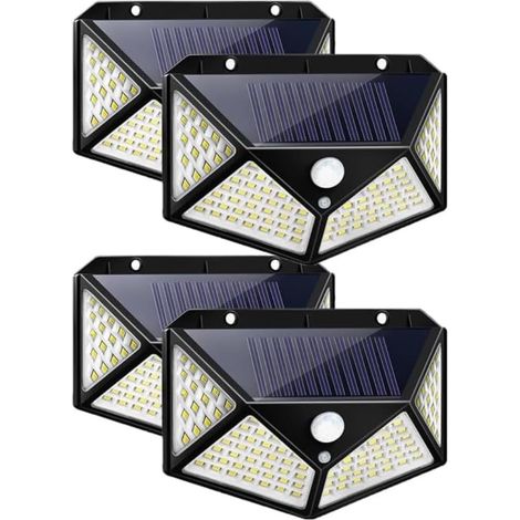 JSSEVN - luces solares para exteriores con 100 LED: apliques inalámbricos de pared de 120° con sensor de movimiento, 3 modos de detección, fácil instalación. (1/5)
