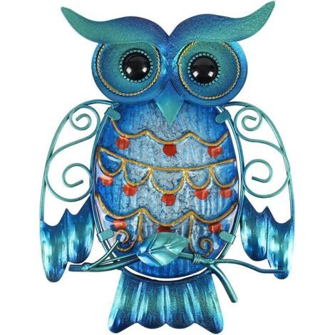 Sculpture d'oiseau en verre de décoration suspendue extérieure d'art de mur de hibou en métal pour la terrasse, le porche ou la porte