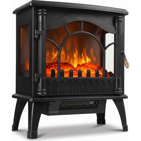 HOMCOM 3-Sided Glass Electric Fire Fan Heater with Flame Effect, Black (1/5)