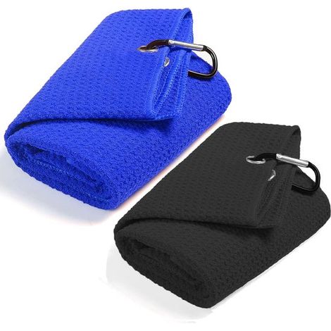 Set di 2 asciugamani da golf in microfibra con trama a nido d'ape – Eleganti asciugamani da golf con ganci per la sacca, ideali per uomo – Set di asciugamani da golf pieghevoli in tre (Nero + Rosso) (1/4)