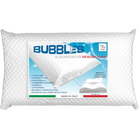 BUBBLES Cuscino Cervicale Memory Foam - Ortopedico, Antiacaro, Anallergico, Sfoderabile con Fodera Massaggiante, 75x45 cm