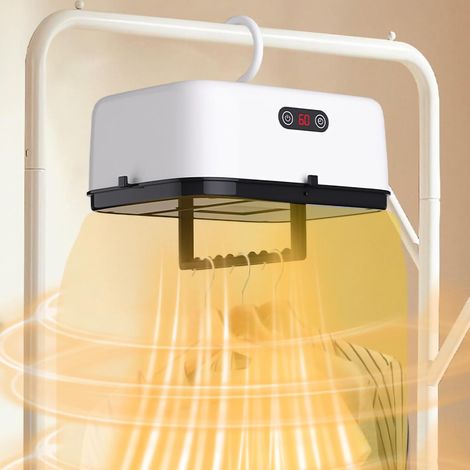 Sèche Linge Portable 600 W, sèche Linge Pliable avec télécommande, séchage Rapide + minuterie de 30 Minutes + Crochet Pliable, pour Voyage, Camping Car, Maison,White (1/5)