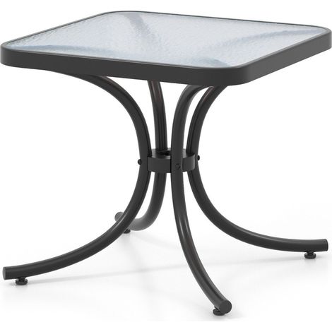 Beistelltisch mit Tischplatte aus Gehärtetem Glas Wetterfester Balkontisch Kleiner Gartentisch