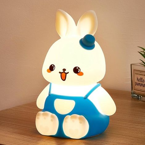 Luce notturna a forma di coniglietto - Luce notturna carina - Luce notturna in silicone alimentare - Luce notturna per bambini - Luce notturna - Cameretta - 3 livelli di luminosità - Timer - Blu