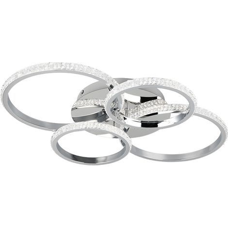 Plafoniera LED dimmerabile plafoniera design cristalli cromati anelli lampada orientabili, 27W 3400lm bianco neutro, LxAxP 65 x 8 x 49 cm (1/5)