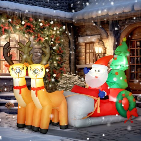 Noël gonflable 216x90x150 cm avec traîneau et rennes, avec lumières LED pour extérieur et intérieur