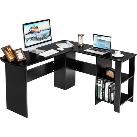 Goplus – Bureau d'angle en L avec étagères ouvertes – 130 x 130 x 72,5 cm – Panneaux de particules – Pieds antidérapants – Charge max 25 kg (1/5)