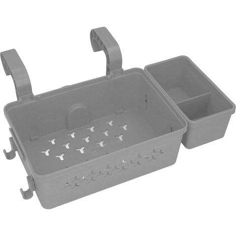 Panier de rangement de piscine épais suspendu avec porte-gobelet pour piscine de 5,8 cm ou moins, barre supérieure pour boissons et serviettes, gris foncé (1/5)