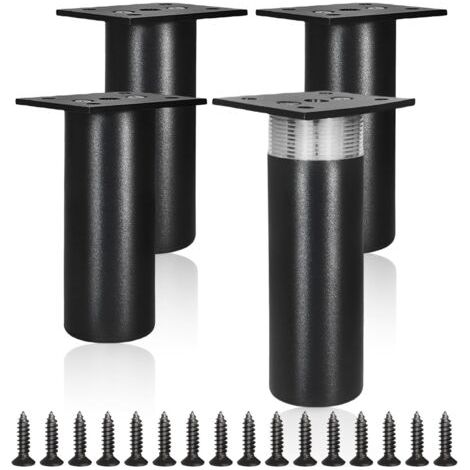 Lot de 4 pieds de meubles réglables en alliage d'aluminium de 10 à 11 mm avec vis pour meubles, canapés, armoires de cuisine, noir (1/4)