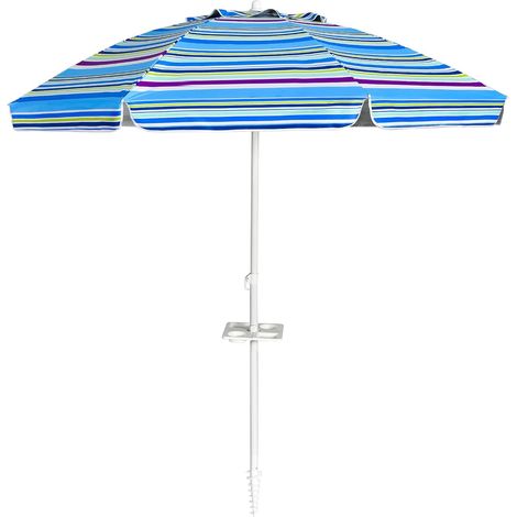COSTWAY Sombrilla de Playa de 200 cm Parasol para Jardín Mercado Patio Sombrilla Inclinable Sin Base (Rayas Azul Claro) (1/5)