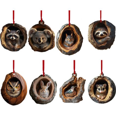 Ornement Noel Animal - Acrylique 2D - Decoration Sapin Interieur Exterieur - Style Vintage - Lot de 8 (1/5)