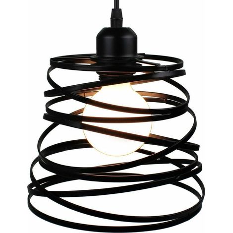 Industrial Pendant Light Design Spring Cage Shape Ø 20cm，Metal Iron Ceiling Lamp Light E27 40W, Black (without bulb)