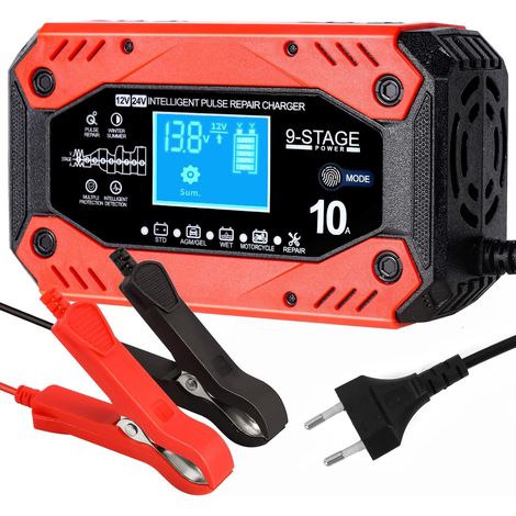 10A 12V/5A 24V Intelligent Chargeur de Batterie Voiture Moto Automatique Réparation Fonction Portable (1/5)