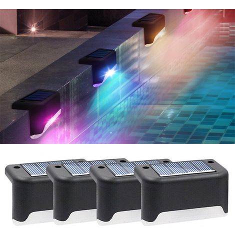 Lot de 4 lampes solaires RGB étanches pour marches, clôtures, patios, escaliers et jardins (1/5)